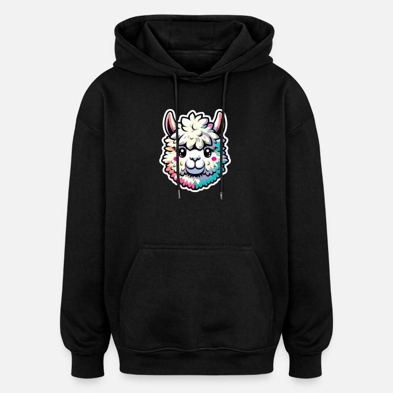 Alpaka Kopf bunt - Oversized Unisex Hoodie - Schwarz