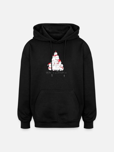 Meowy Christmas Cat Tree - Oversized Unisex Hoodie - black