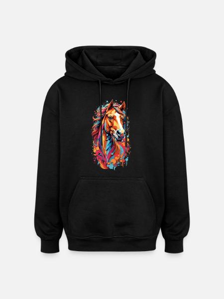 Farbensturm Pferdekopf - Oversized Unisex Hoodie - Schwarz