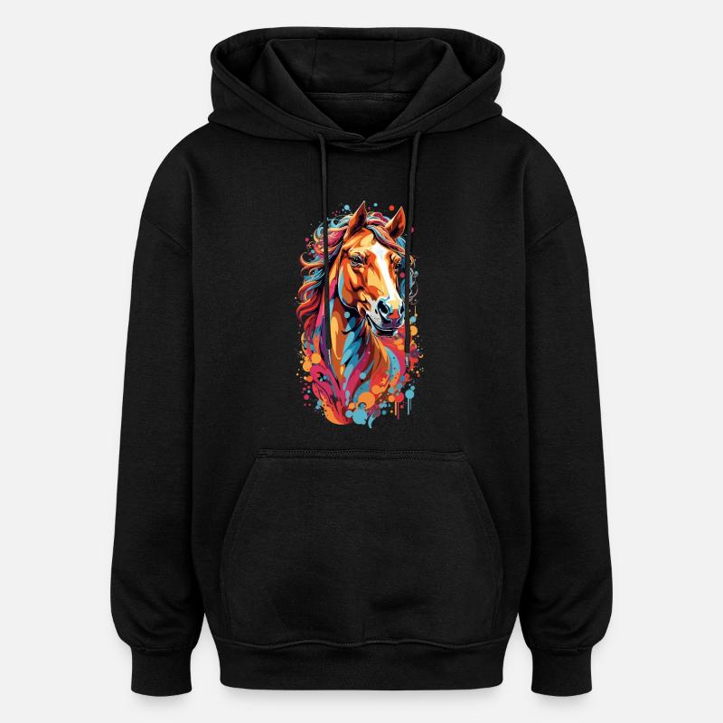 Farbensturm Pferdekopf - Oversized Unisex Hoodie - Schwarz