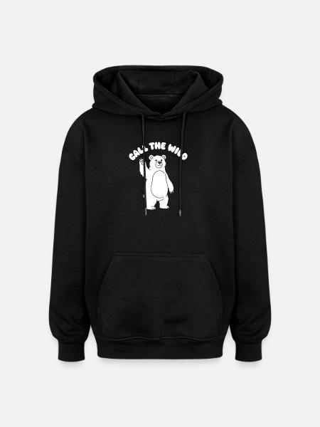 Wild Bear Waving Cartoon - Oversized Unisex Hoodie - black