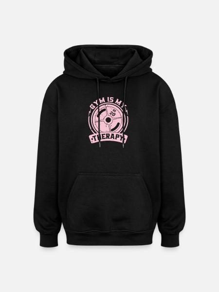 Gym is my therapy weight plate - Oversized Unisex Hoodie - black