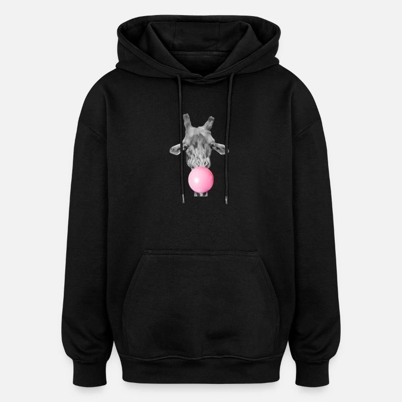 Chewing-gum girafe - Animal drôle moderne - Sweat à capuche oversize unisexe - noir