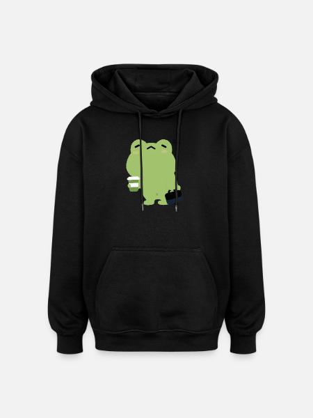 Tired Frog with Coffee and Briefcase - Oversized Unisex Hoodie - black