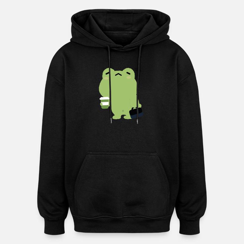 Grenouille fatiguée avec café et mallette - Sweat à capuche oversize unisexe - noir