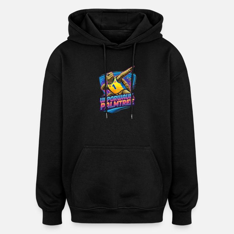 Palmier Tortue Néon - Sweat à capuche oversize unisexe - noir