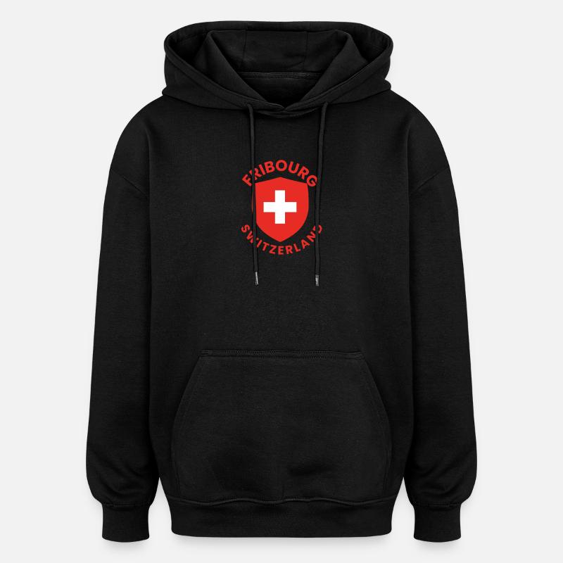 Fribourger Schweizer Schild mit Kreuz - Oversized Unisex Hoodie - Schwarz