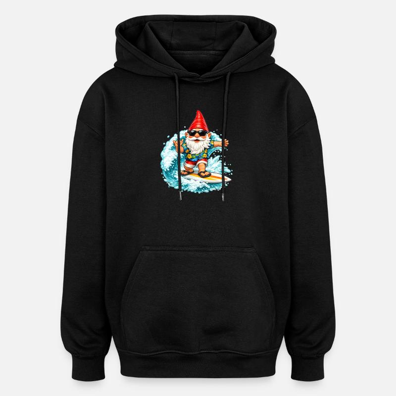 Surfender Gartenzwerg auf der Welle  - Oversized Unisex Hoodie - Schwarz