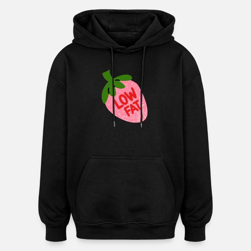 Low Fat Strawberry Funny Fruit Design - Oversized Unisex Hoodie - black