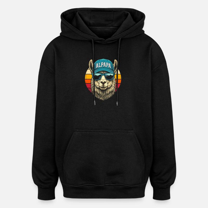 Alpaca Retro Sunglasses Cap - Oversized Unisex Hoodie - black