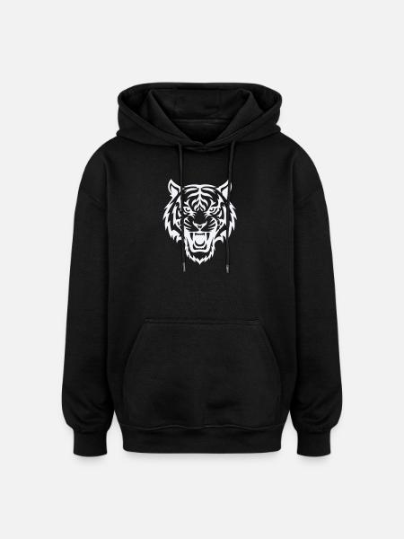 Stylized tiger head pattern - Oversized Unisex Hoodie - black