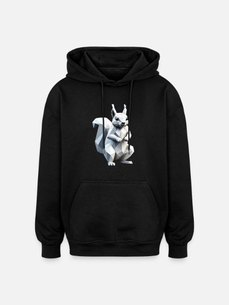 Squirrel - Cute Low Polygon Design - Oversized Unisex Hoodie - black