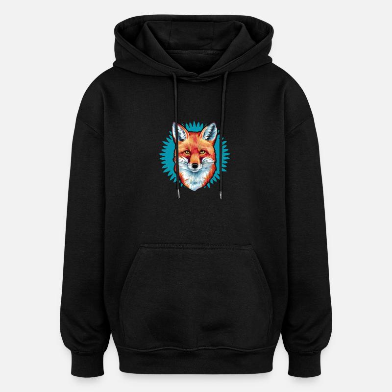 Renard - Illustration - Sweat à capuche oversize unisexe - noir