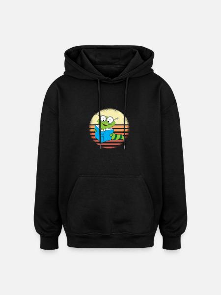 Bookworm Retro Sunset Design - Oversized Unisex Hoodie - black