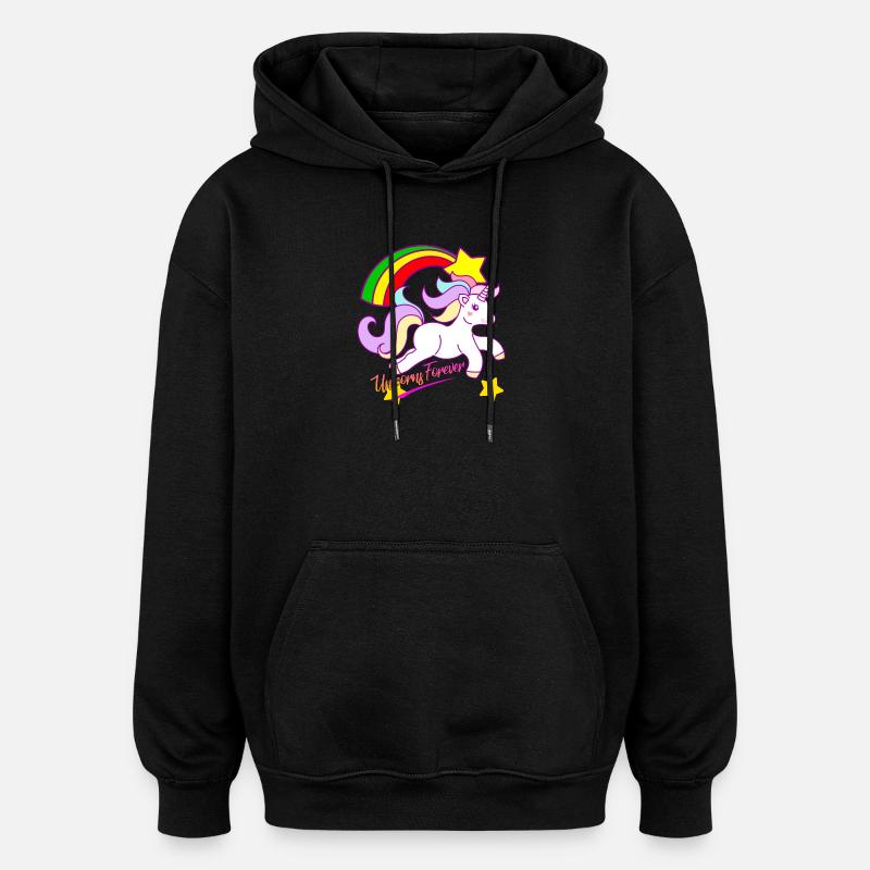 Regenbogen-Einhorn Forever - Oversized Unisex Hoodie - Schwarz