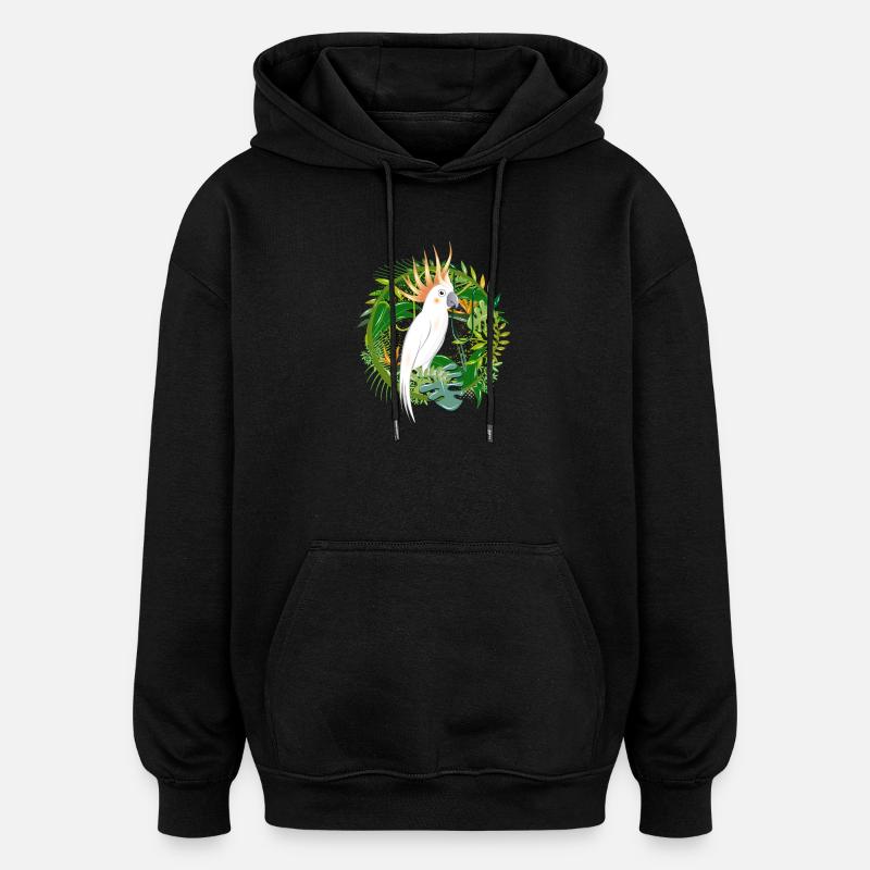jungle mystérieuse avec oiseau cacatoès - Sweat à capuche oversize unisexe - noir