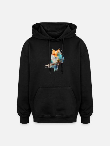 Design Fuchs fait d’aquarelles - Sweat à capuche oversize unisexe - noir