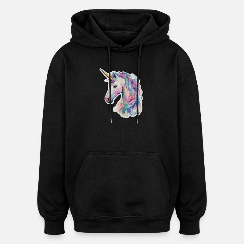 Licorne - Sweat à capuche oversize unisexe - noir