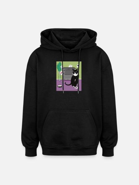 Cat Queen of Hearts. - Oversized Unisex Hoodie - black