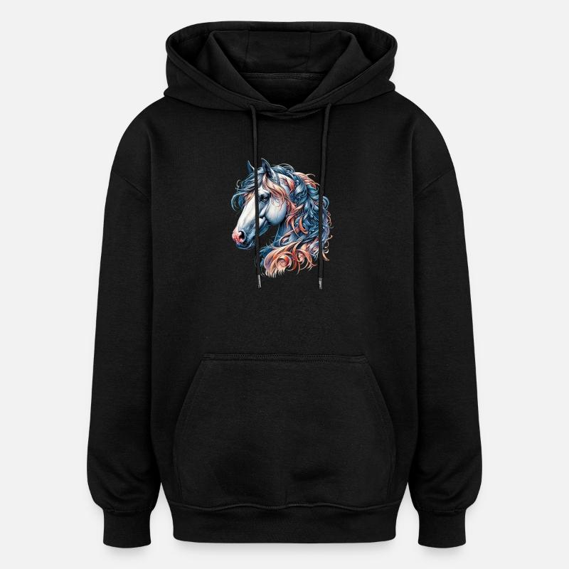 Pferd - Oversized Unisex Hoodie - Schwarz