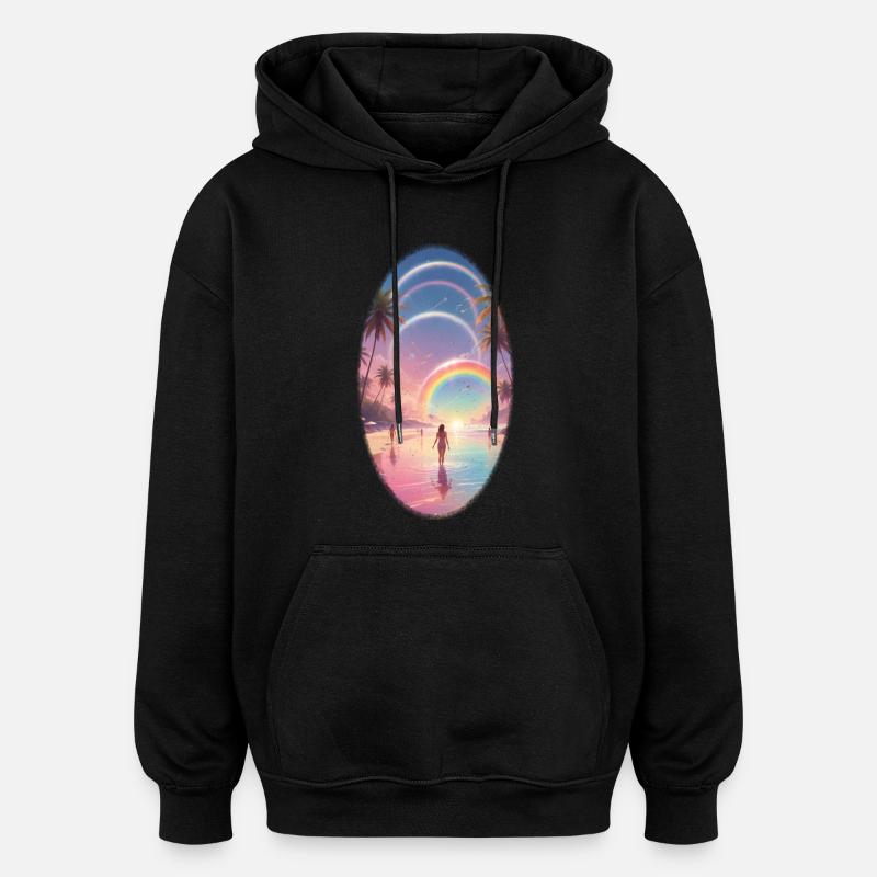Pastel Beach Rêve arc-en-ciel - Sweat à capuche oversize unisexe - noir