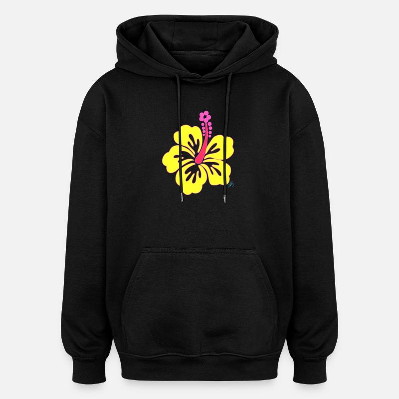 Fleur d'Hibiscus tropicale jaune - Sweat à capuche oversize unisexe - noir