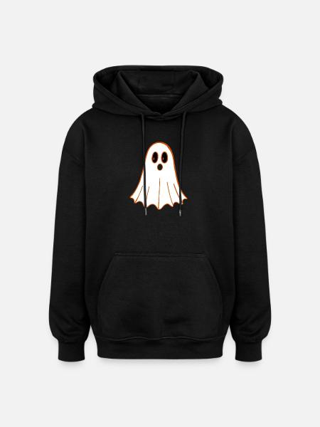 Ghost Cartoon Orange Outline - Oversized Unisex Hoodie - black