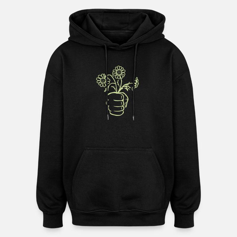 Eine Faust Hand mit Blumenstrauß - Oversized Unisex Hoodie - Schwarz