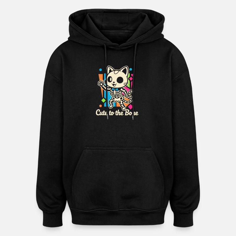 Motif squelette de chat Ronronnement - Sweat à capuche oversize unisexe - noir