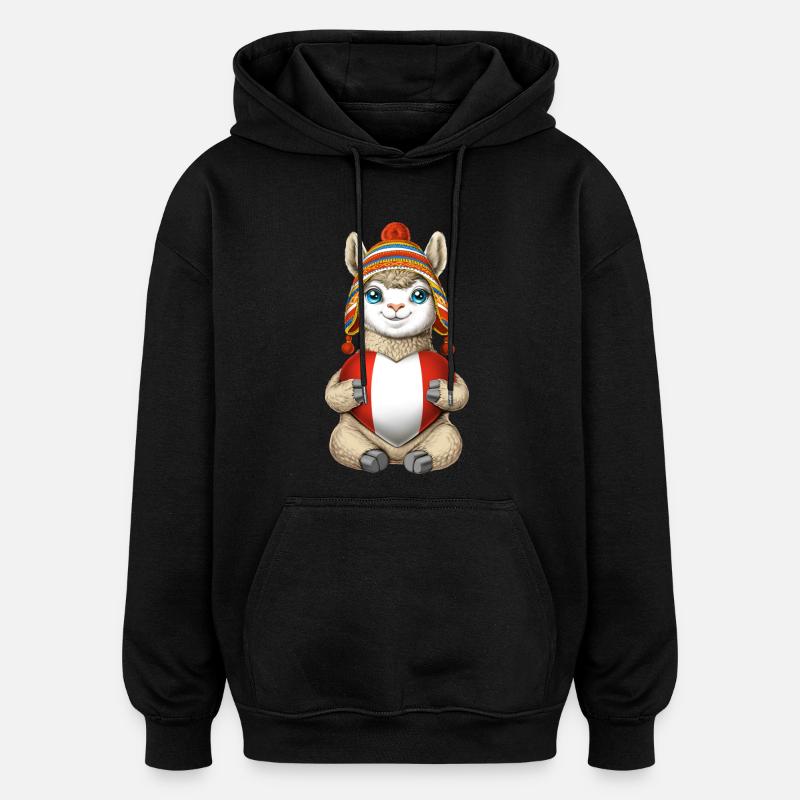 Lama péruvien - Sweat à capuche oversize unisexe - noir