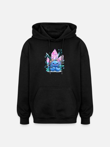Kawaii Kristallbeere mit Edelsteinblüten - Oversized Unisex Hoodie - Schwarz