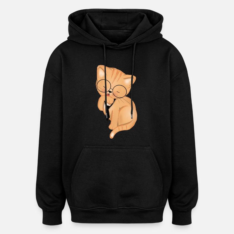 Office Cat with Tie - Oversized Unisex Hoodie - black