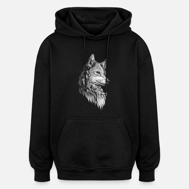 Wolf Kopf Realistisch - Oversized Unisex Hoodie - Schwarz