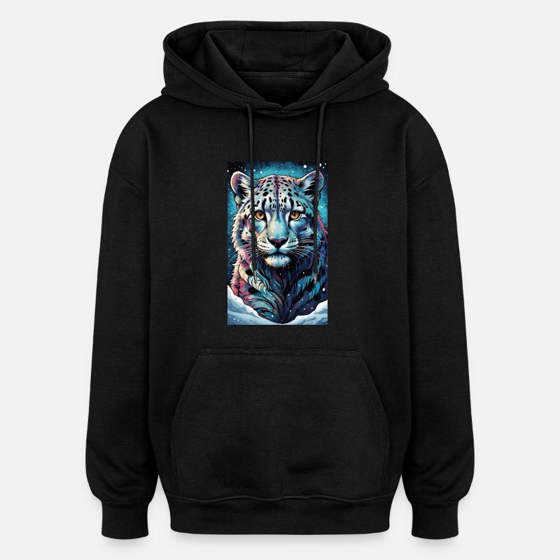 Schneeleopard | Leopard | Raubtier - Oversized Unisex Hoodie - Schwarz