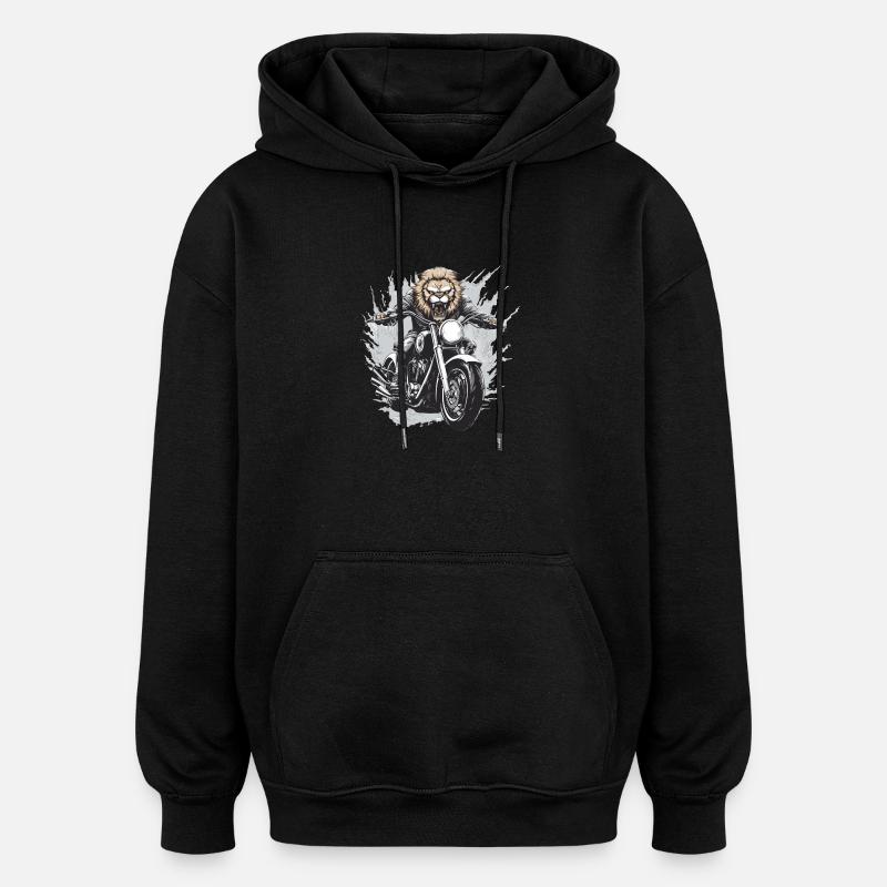 Moto Motard Lion - Sweat à capuche oversize unisexe - noir