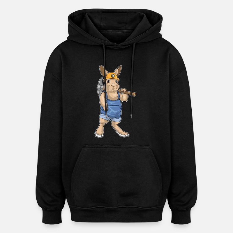 Rabbit Miner Pickaxe Mining - Oversized Unisex Hoodie - black