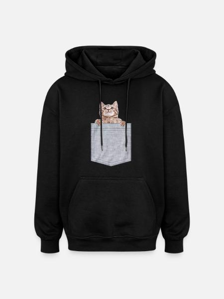 Pocket Cat Peeking Kitten - Oversized Unisex Hoodie - Schwarz