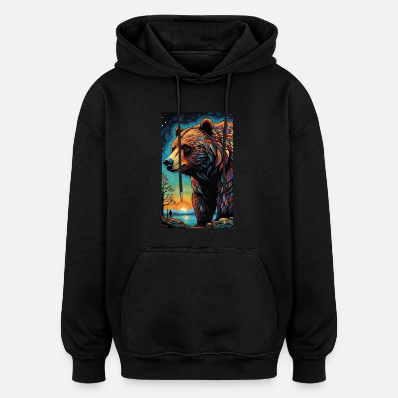 Ours | Ours brun | Grizzli | Animaux - Sweat à capuche oversize unisexe - noir