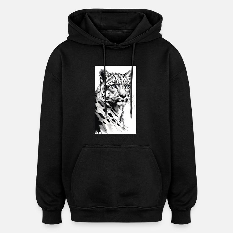 Schneeleopard | Leopard | Raubtier - Oversized Unisex Hoodie - Schwarz