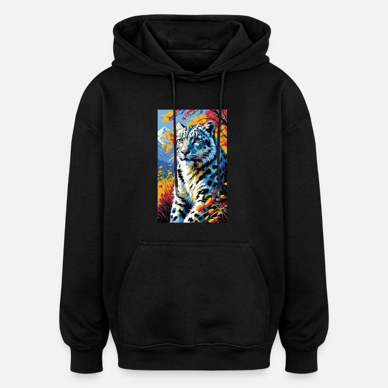 Léopard des neiges | Léopard | Prédateur - Sweat à capuche oversize unisexe - noir