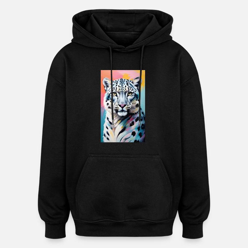 Léopard des neiges | Léopard | Prédateur - Sweat à capuche oversize unisexe - noir