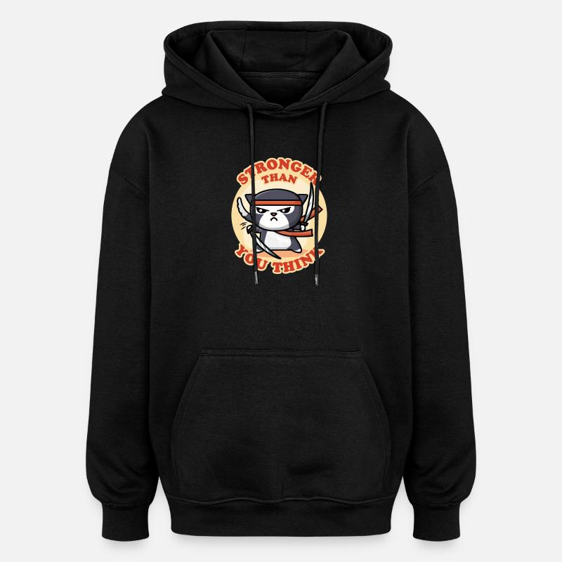Chat Ninja - Sweat à capuche oversize unisexe - noir