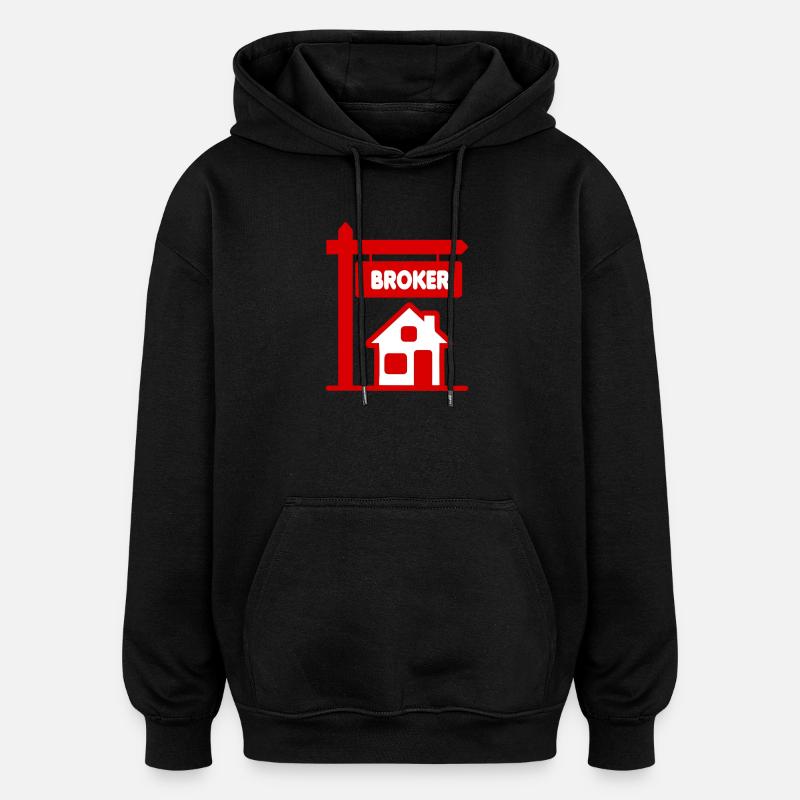 Maklerhäuschen mit Text BROKER - Oversized Unisex Hoodie - Schwarz