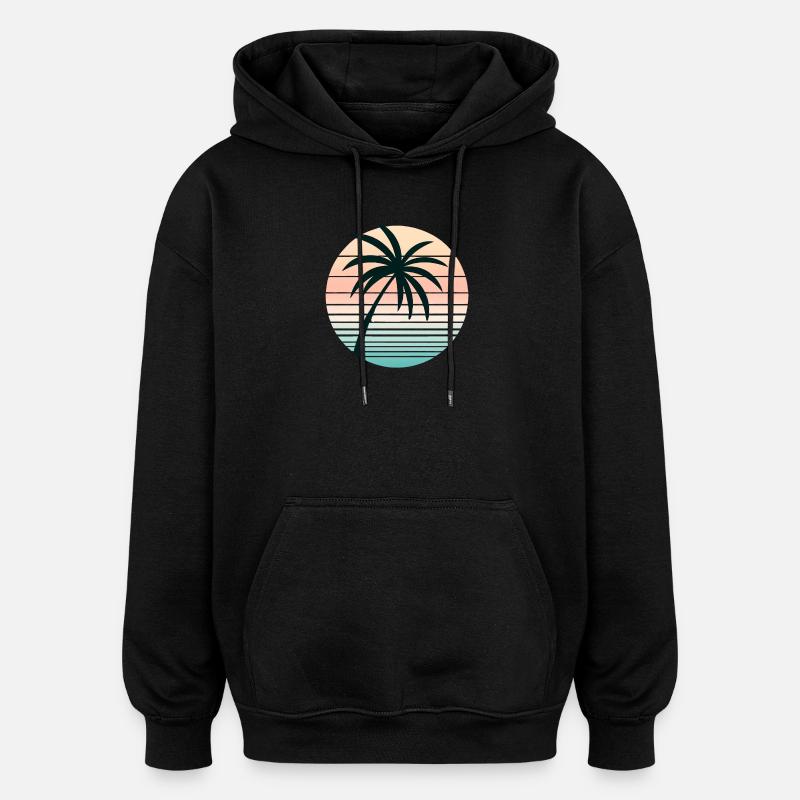 Synthwave Palm - Oversized Unisex Hoodie - black