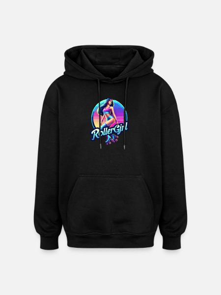 Lebendige Retro-Roller-Mädchen-Illustration - Oversized Unisex Hoodie - Schwarz