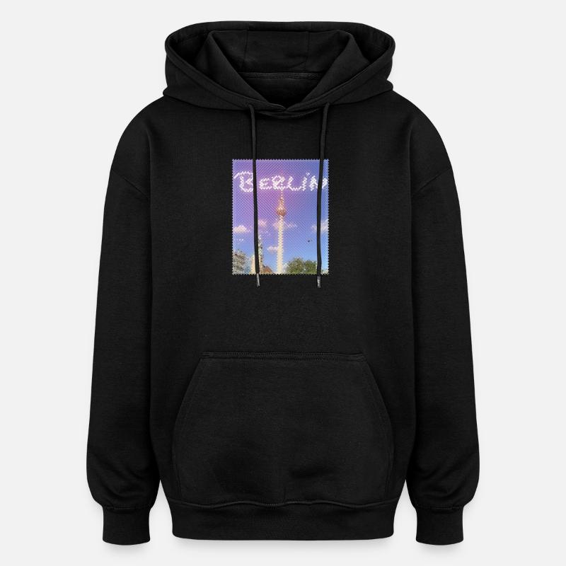 Berlin Fernsehturm Neon Design - Oversized Unisex Hoodie - Schwarz