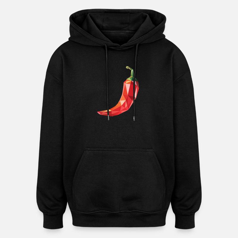 Piment - Cool Low Poly Logo Végétal - Sweat à capuche oversize unisexe - noir