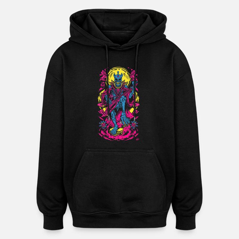 Neon Skelett Gitarrist - Oversized Unisex Hoodie - Schwarz
