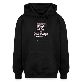 BBQ Grillen - Oversized Unisex Hoodie - Schwarz - Vorne - Noah (186cm)