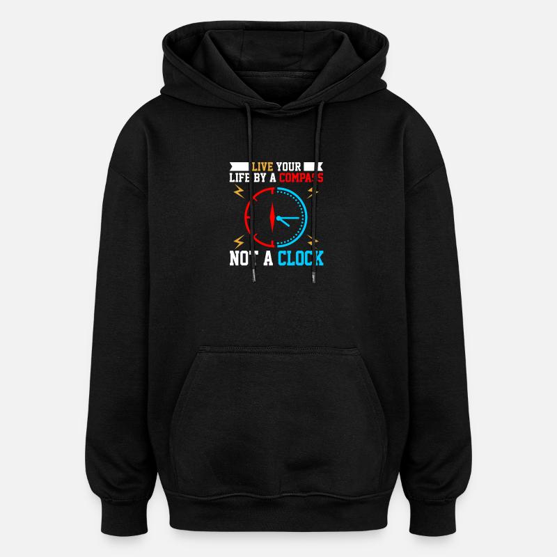 Wisdom Clock with Compass Motif - Oversized Unisex Hoodie - black